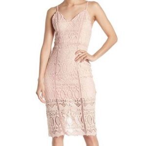 J.O.A. Crochet Lace Bodycon Midi Dusty Pink Dress MEDIUM